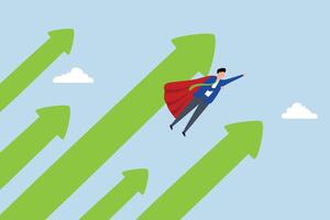 growing business forward to success, Businessman superhero soaring through the sky with a soaring arrow. vector