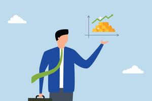 Gold investment, businessman investor with increasing gold bullion on graph and chart. vector