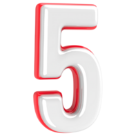 Red With White Number 5 3D Render png