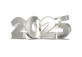 Happy New Year Number 2025 Silver With Shadow 3D Rendering png
