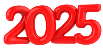 Happy New Year 2025 Number 3D Red png