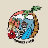 skull with summer vibes good for T shirt Design vector