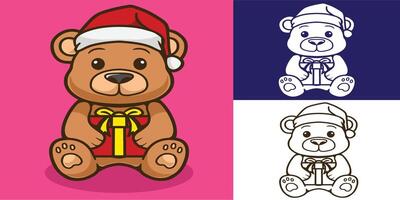 teddy bear doll with costume santa good for sticker, badge, element design, mascot etc vector