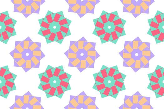 Seamless pattern with geometric flower shapes in pastel and vibrant colors, creating a playful abstract design. vector