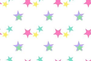 Seamless pattern of pastel-colored stars in pink, yellow, green, and lavender on a white background. vector