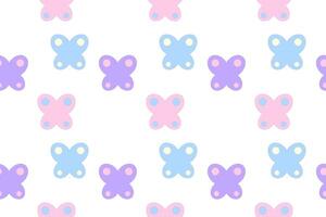 Seamless pattern with colorful pastel butterflies in pink, blue, and purple on a white background. vector