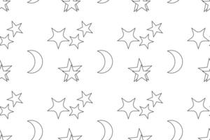 Seamless black and white pattern with crescent moons and stars, ideal for childrens coloring projects. vector