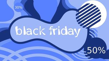 A vibrant Black Friday sale banner with swirling blue shapes and bold text promising discounts of up to vector