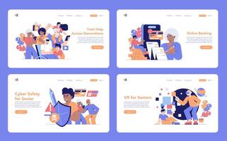 Tech Help Across Generations. Flat Illustration vector