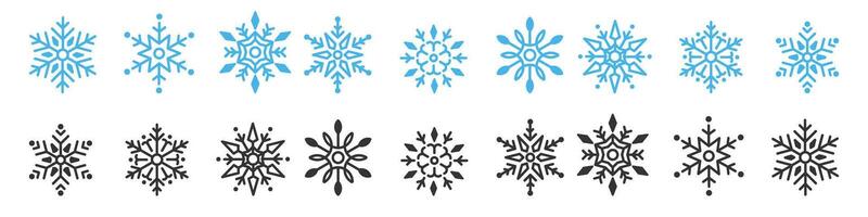 snowflakes collection isolated on white background. Flat snow icons, element for Christmas. New year ornament vector
