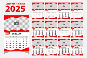 set calendar template for 2025 year with red and white color vector