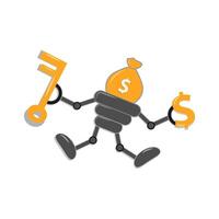 a robot with a dollar sign and a key on white background vector