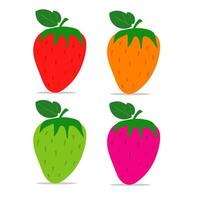 colorful strawberries icon with leaves on white background vector