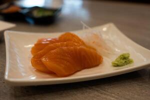 Sliced salmon sashimi photo