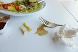 Spilled sauce and a messy table at the restaurant highlighted its cleanliness problems photo