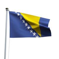 Bosnia and Herzegovina flag on a pole waving isolated on white background photo
