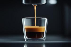 Espresso flowing into a cup in a dark setting photo