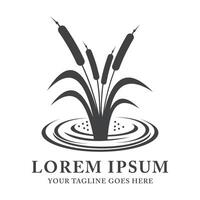 Minimalist Design Logo featuring Aquatic Plants Growing in the middle of Water Surface with wave effect. Suitable for brands that focus on environment, conservation vector