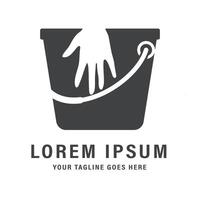 A logo with a minimalist design featuring a bucket silhouette with a hand element on top. This symbol is suitable for cleaning service companies, social organizations. vector