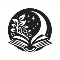 An open book with a moon and stars on it vector