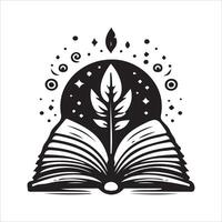 An open book with a leaf inside it and a star on the top vector