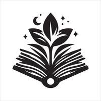 An open book with a plant and stars on it vector