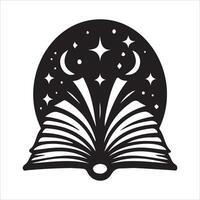 An open book with stars and crescent moon on it vector