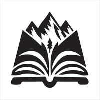 An open book with mountains in the background vector