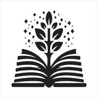 An open book with a tree growing out of it vector