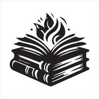 An open book with flames on it vector