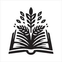 An open book with a plant on it vector