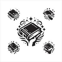 Book icon set with hand holding a book vector