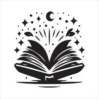 An open book with stars and a moon on it vector