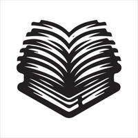 An open book icon in black and white vector