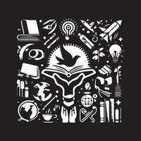 The black and white illustration of a book with a dove and other symbols vector