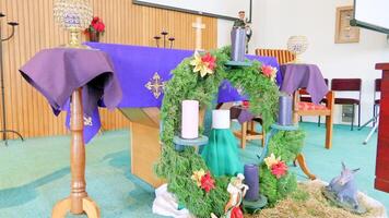Christmas celebration arrangement and decoration in a church photo
