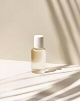 A bottle of perfume sitting on a table photo