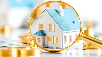 A house model is seen under a magnifying glass photo