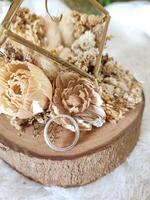 Elegant Wedding Ring Holder with Floral Decorations photo