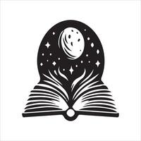 An open book with a moon and stars on it vector