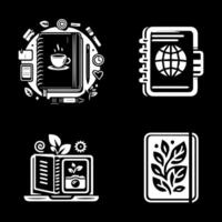 A set of icons for a book, notebook, coffee and a globe vector