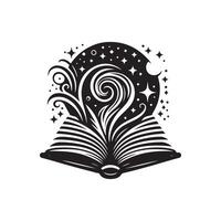 An open book with stars and swirls on it vector