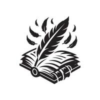 An open book with a feather pen and a feather vector