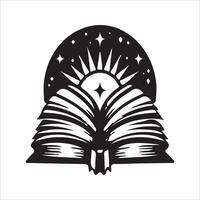 An open book with stars and a sun on it vector