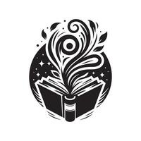 An open book with a swirl of stars and swirls vector