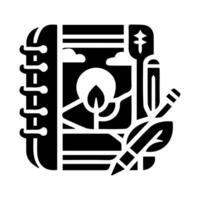 A black and white illustration of a notebook and pen vector