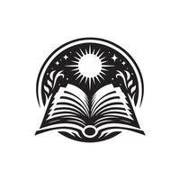 An open book with a sun in the background vector
