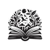 An open book with a bird flying through it vector