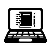 Laptop with notebook and pen icon vector