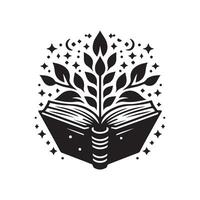 An open book with leaves and stars on it vector